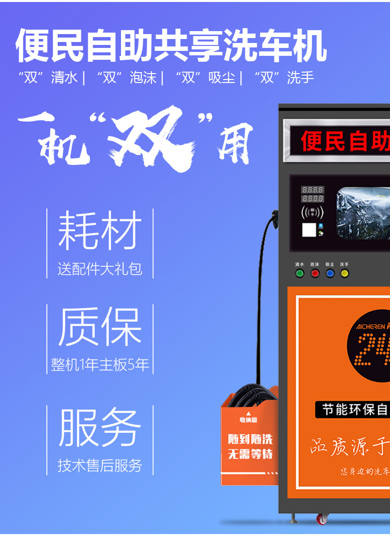 Intelligent 24-hour self-service car washing machine commercial full-automatic shared car brushing equipment coin-in scanning code ultra-high pressure car washing