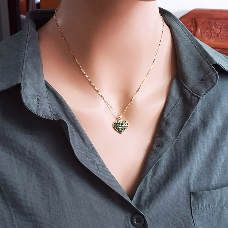 Fashion Heart Shape Titanium Steel Inlay Zircon Pendant Necklace 1 Piece