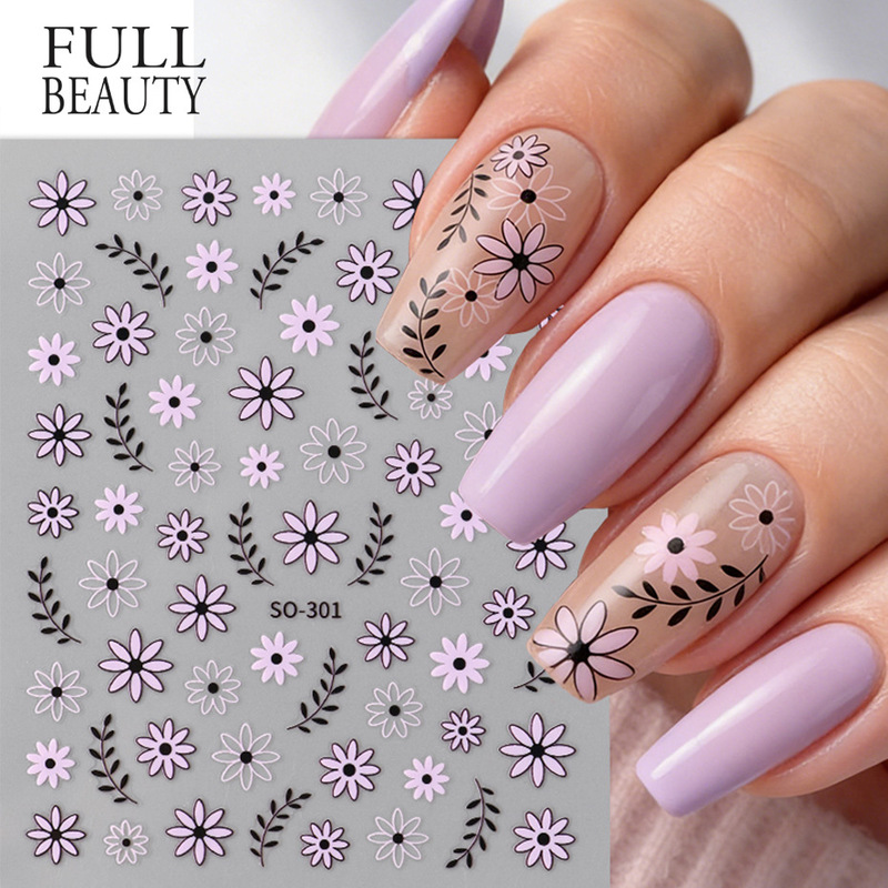 Cross-Border New Nail Art Stickers Ins Minimalist Retro Lines Small Flowers Black and White Hollow Daisy Adhesive Nail Stickers Cross-Border New Nail Art Stickers Ins Minimalist Retro Lines Small Flowers Black and White Hollow Daisy Adhesive Nail Stickers