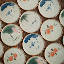 手绘杯垫哥窑杯托防烫隔热茶垫底座家用陶瓷功夫茶具茶道配件LOGO