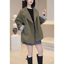 2025年春季新款韩版复古大码宽松显瘦设计感一粒扣休闲风衣外套女