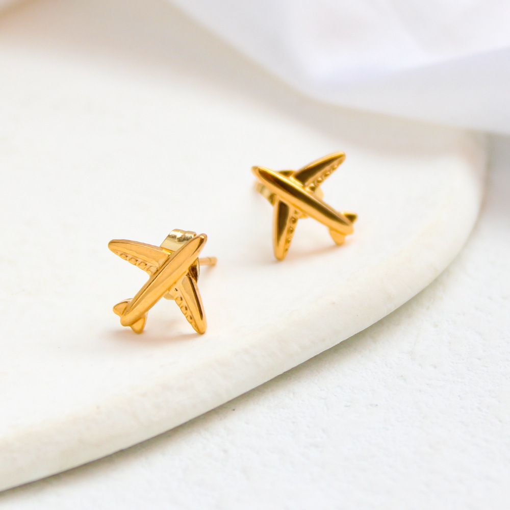 Ear Studs Classification 304 Stainless Steel Chain Material 1 Pair Quantity 1 Pair Retro Airplane Plating 304 Stainless Steel 316 Stainless Steel 18K Gold Plating In The Furnace Ear Studs