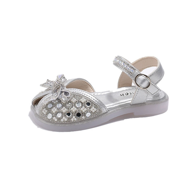 Summer sandals, children's shoes, beach footwear for princess with bow, Korean style, soft sole