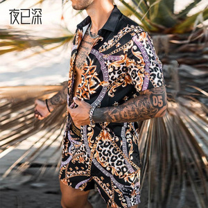 Printed quick dry loose short sleeve shirt casual men’s