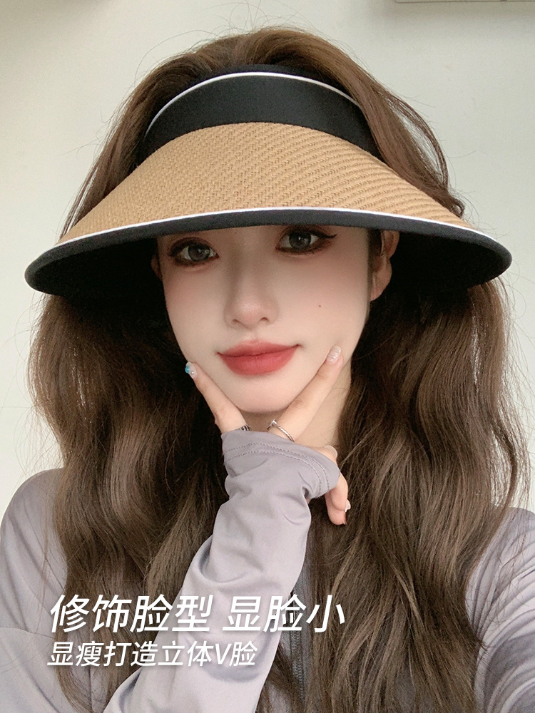 遮陽帽子女夏季可摺疊防紫外線遮臉大檐空頂太陽帽騎車黑膠防曬帽