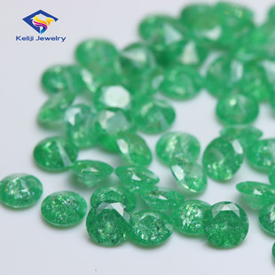 Green Ice Crack Color Treasure Crystal Glass Bare Stone Synthetic Color Treasure Round Gem DIY Accessories