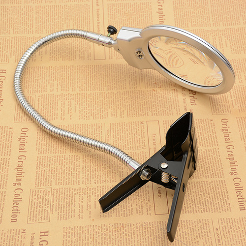 90/107/130mm large clip metal spring hose with two LED lights reading magnifying glass for the elderly 15120ABC