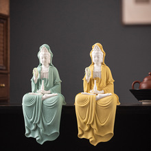 大号观音菩萨家用供奉观音佛像陶瓷摆件供家用观世音菩萨像背景灯