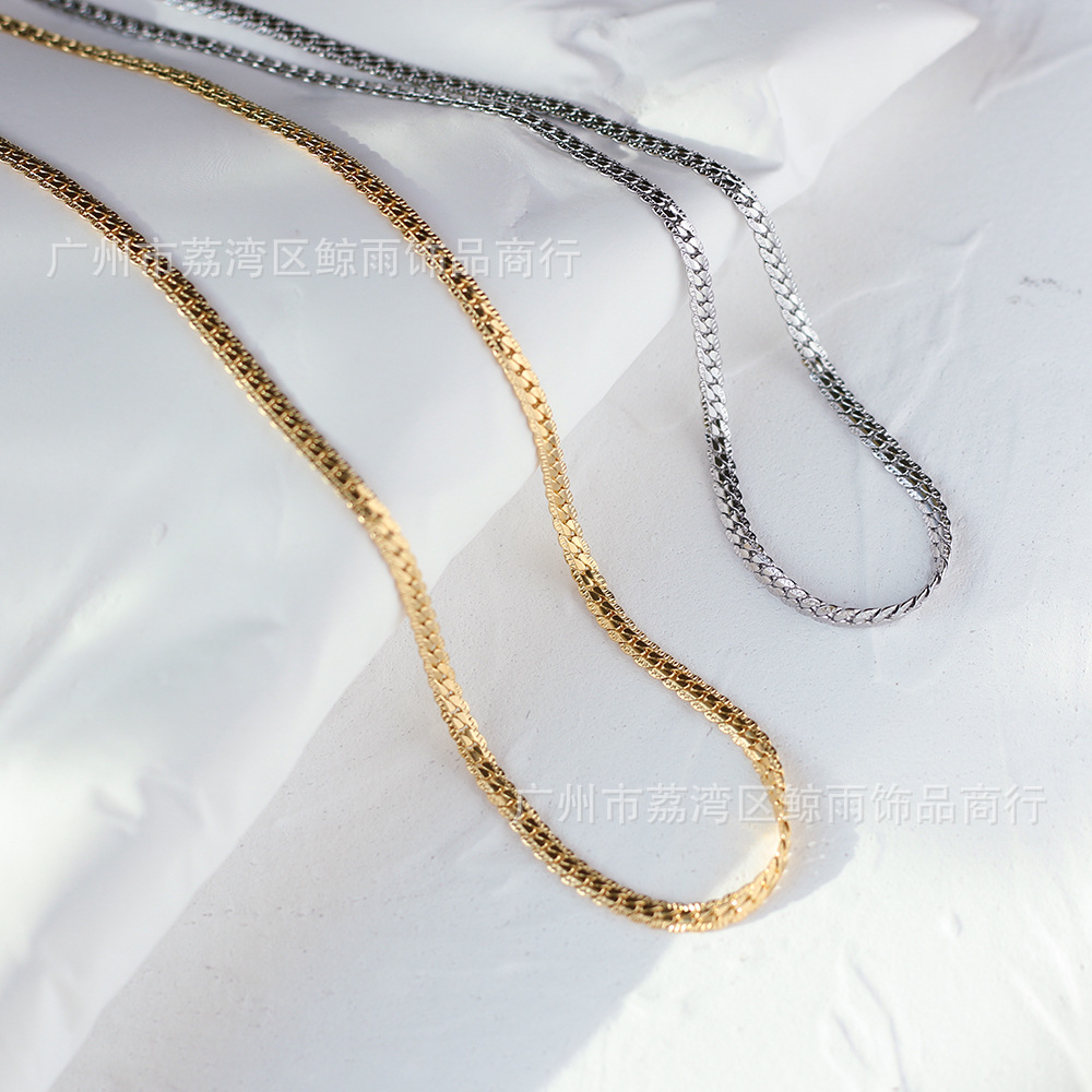 18k Retro Snake Bone Flat Chain Titanium Steel Necklace Wholesale Nihaojewelry display picture 2