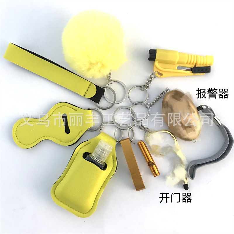 Llavero de muñeca de espejo cruzado Juego de 10 piezas Bolsa de desinfectante de manos para mujer Llavero de alarma de aluminio