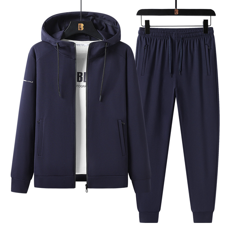Trajes de ocio transfronterizos para hombres encapuchados chaqueta de primavera y otoño para correr ropa deportiva cardigan de mediana edad y suéter conjunto de dos piezas