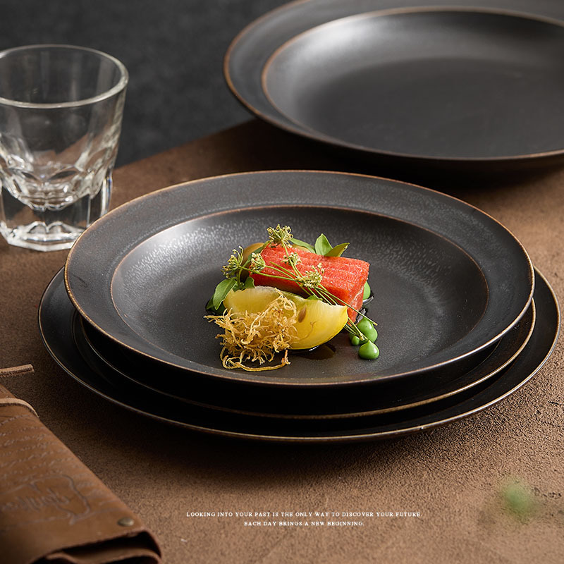 Placa profunda con borde Placa plana Placa de cerámica Placa de carne de pasta occidental minimalista nórdico Placa de verduras Placa de comida casera de alta gama