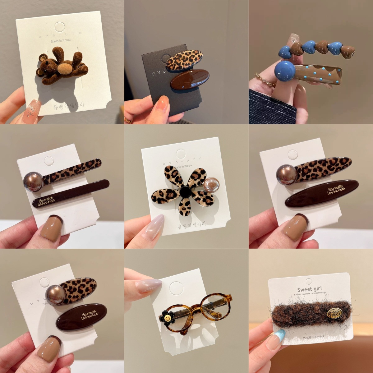 Nuevo estilo coreano de patrón de leopardo de perla pato clip clip de pelo estilo estilo versátil lateral clip de pelo de alta calidad clip de pelo