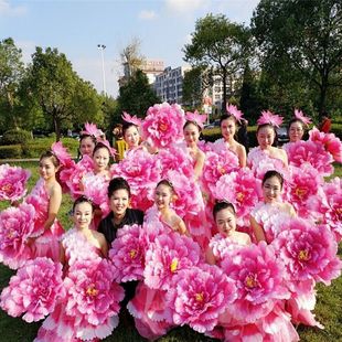 [Free Shipping] Flower Dancing Hand-Held Flower Performance Dance Square Dance Peony Flower New Style Toddler Hand-Held Peony