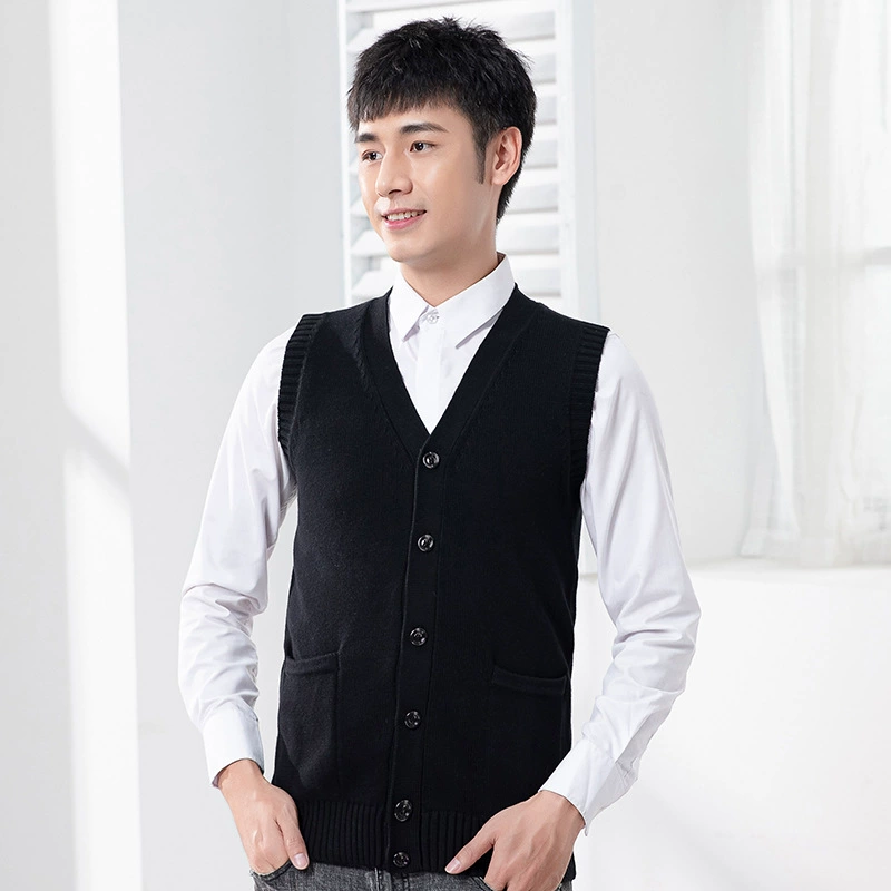 Осенний Новый трикотажный кардиган-жилет, мужской модный с V-образным вырезом, Приталенный жилет без рукавов, свитер