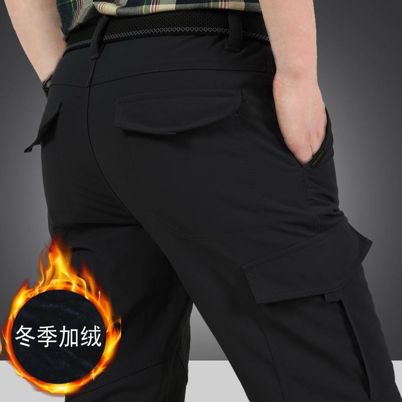 Pantalones de secado rápido para hombres Otoño e Invierno pantalones de senderismo al aire libre overoles multibolsillos con forro polar pantalones de hombre sueltos más tamaño pantalones Rush