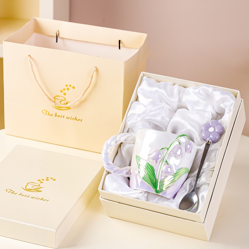 [Lily of the Valley] Taza de cerámica pintada a mano taza de regalo de alto grado para niñas taza de agua regalo de cumpleaños