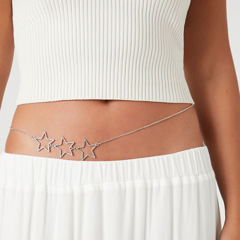 欧美夸张水钻爱心腰链女 时尚个性镶钻链条身体链腰饰waist chain|ms