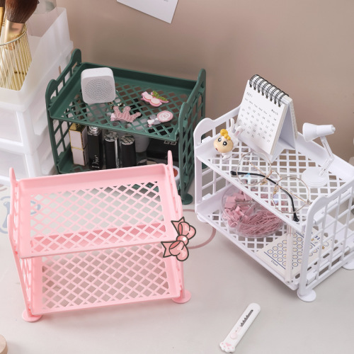 Wholesale household macarons floor-mounted double-layer storage rack punch-free multifunctional desktop cosmetics storage rack