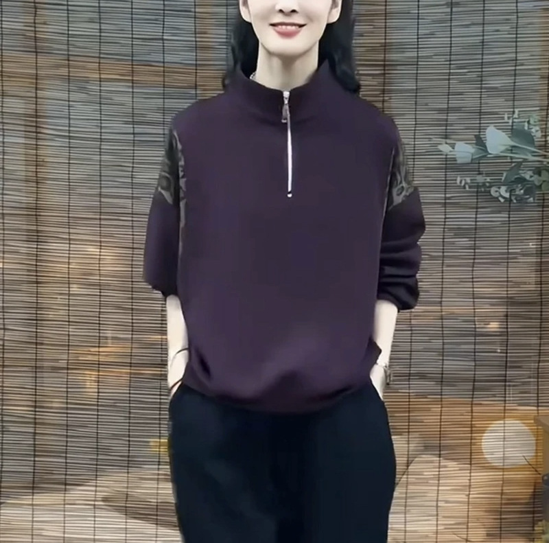 New Autumn Style, Age-Reducing, Slimming, Stand-Up Collar, Zipper, Leopard Print Sweatshirt, Versatile Casual Loose Top for Women