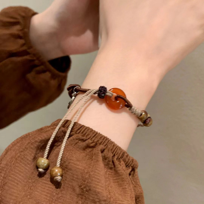 2025 New Maillard Amber Safety Buckle Bracelet Women's New Chinese Style Braided Bracelet Retro Ethnic Style Bracelet