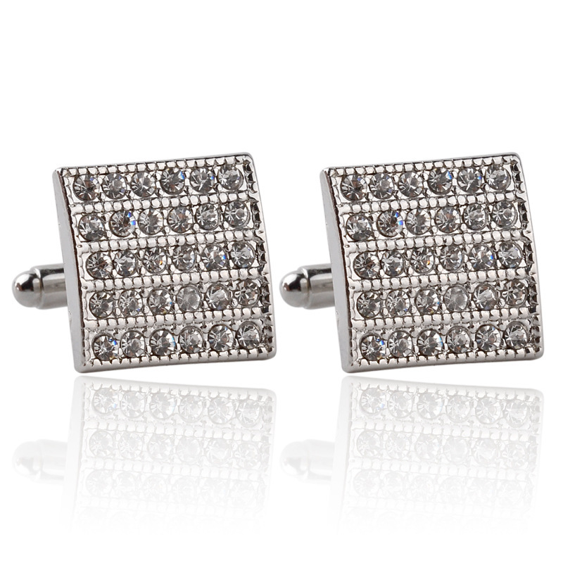 European French Geometric Diamond-studded Shirt Dress Cuff Links display picture 12