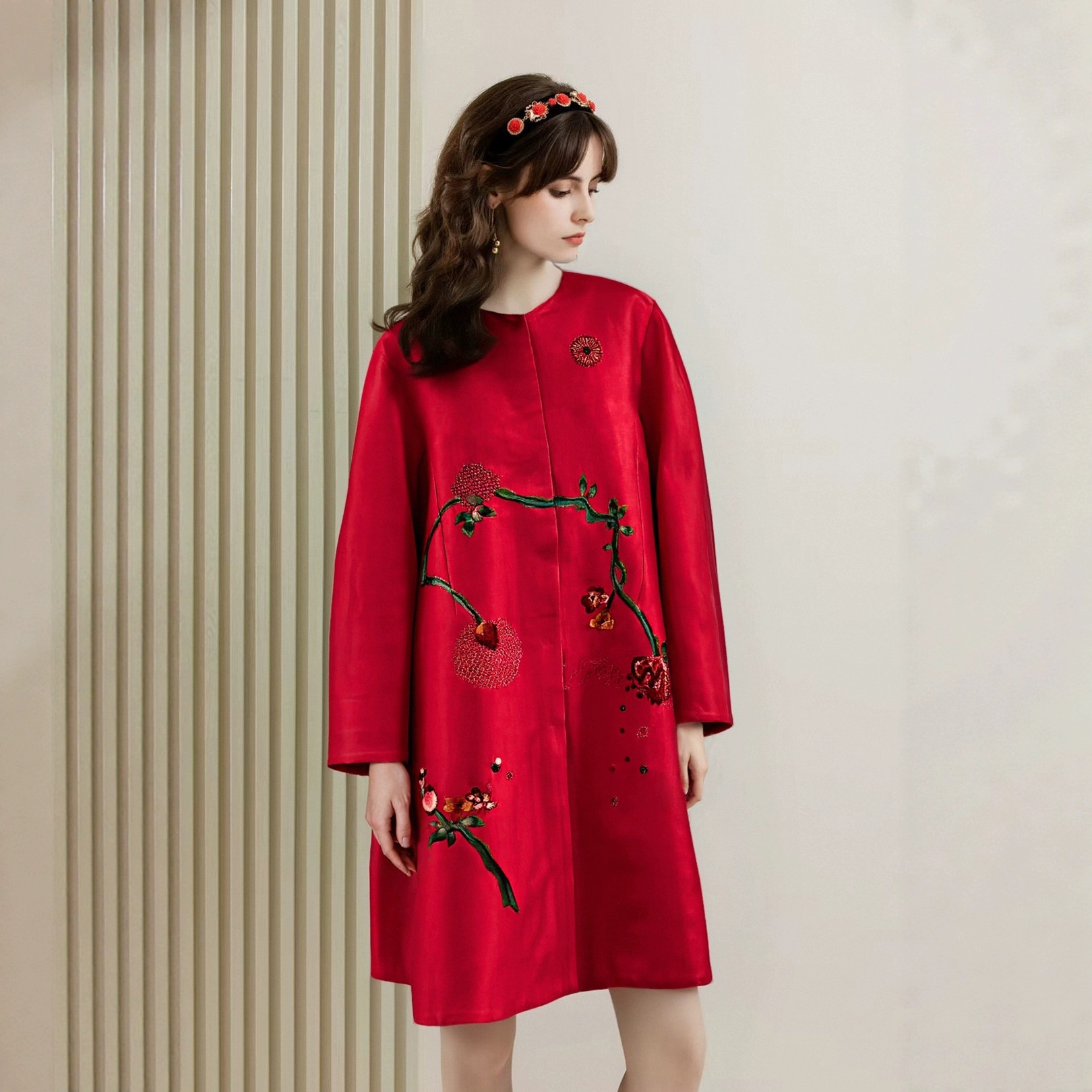 [Proverbs] New Chinoiserie Summer Style Silk Wool Mid-Length Loose Round Neck Jacket 2545