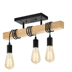 Cross-border American-style solid wood chandelier with creative retro industrial style, original color multi-arm wood art living room dining room pendant lamp dual-use light