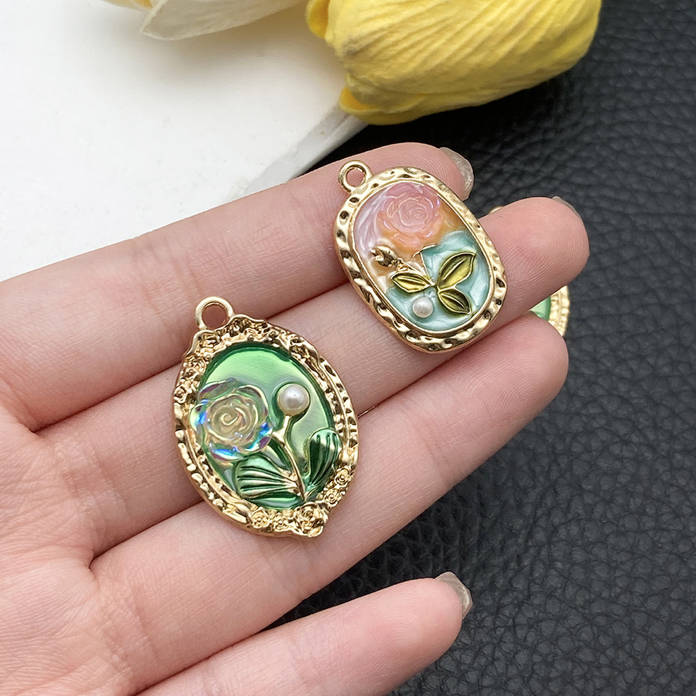 프랑스어 복고풍 빛 럭셔리 에나멜 DIY 귀걸이 목걸이 펜던트 유화 꽃 모네 정원 합금 드립 오일 액세서리
