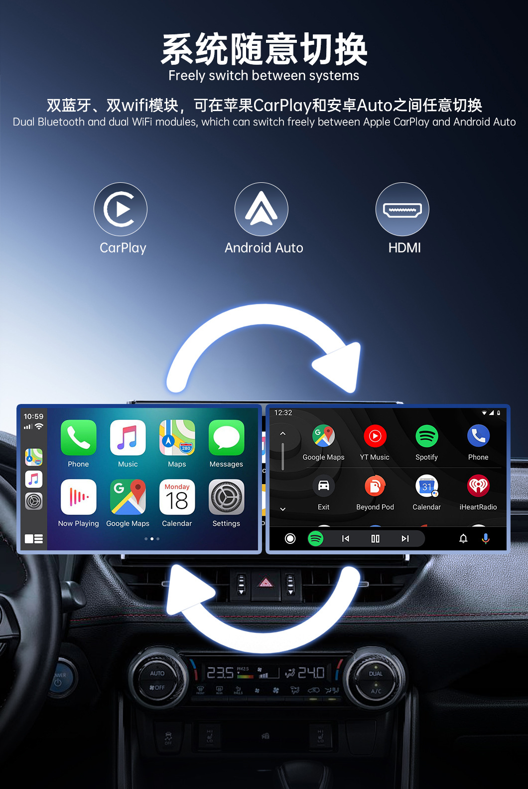 Cross-Border Carplay Screen Projector Car Tv Box Carplay/Android Auto to HDMI Video Box