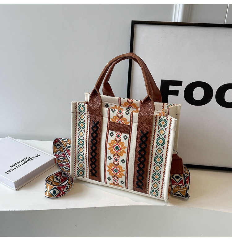 Women's Large Canvas Flower Elegant Vintage Style Streetwear Square Zipper Tote Bag display picture 2