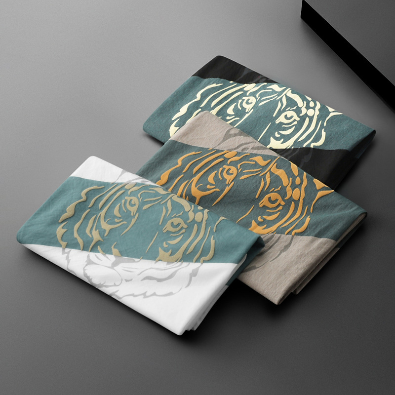 Ice silk embroidery tiger head short sleeve T-shirt men's 2024 summer new imitation linen fabric light breathable T-shirt top