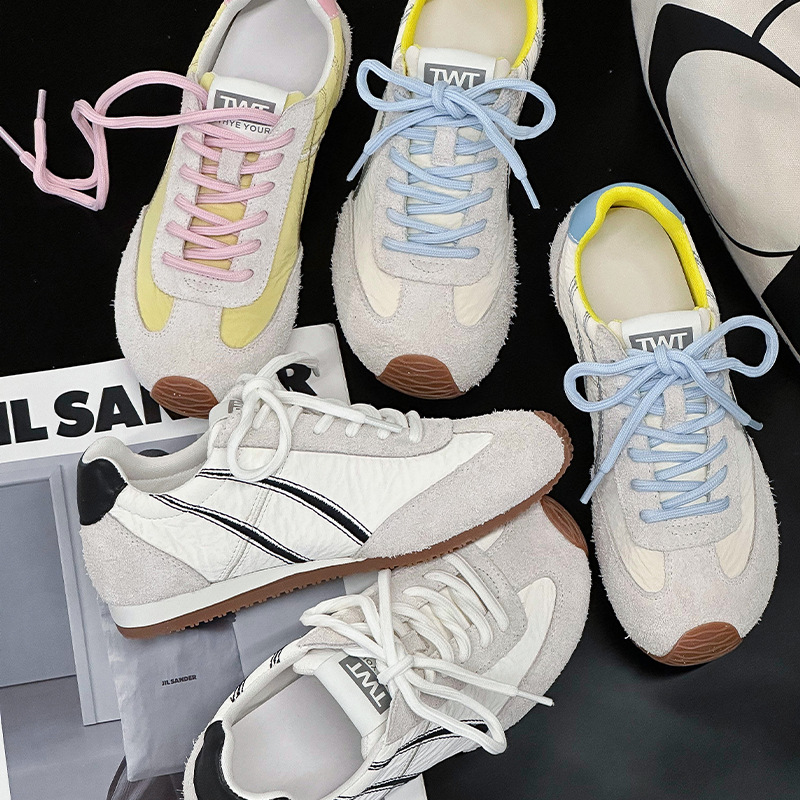 (Le Wei) Macaron 두꺼운 밑창 독일 훈련 신발 여자 2025 봄 새로운 플랫 밑창 Cowhide Forrest Gump Shoes 캐주얼 올 매치