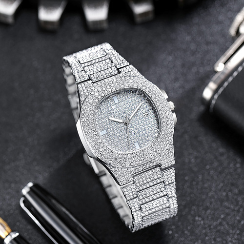 European and American hip-hop elements, fashionable diamond-filled men's and women's watches, men's square large gold watches, fashionable steel belt quartz watches