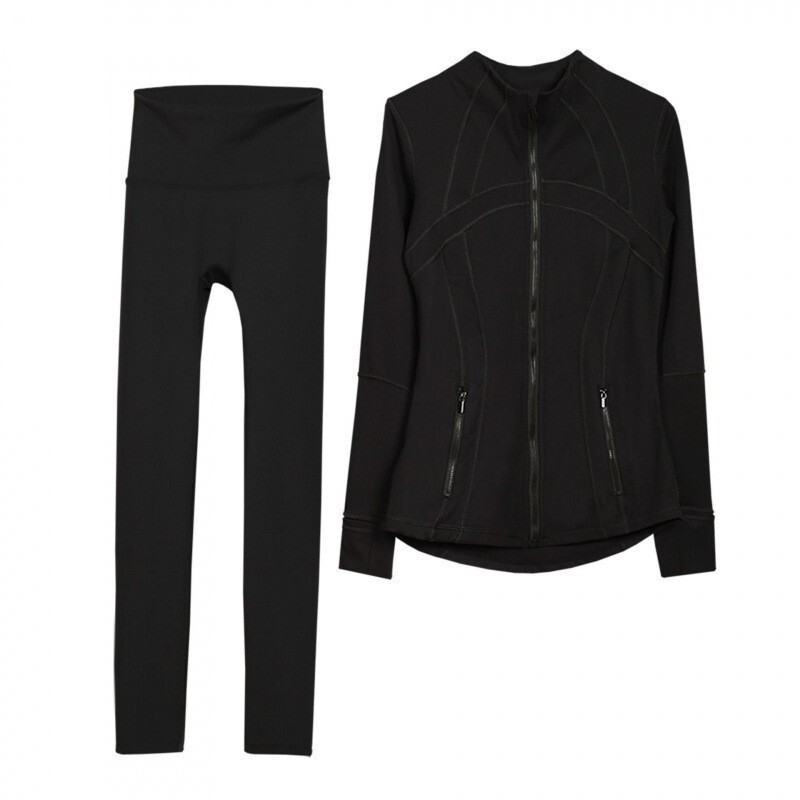Lulu Original Label Set Df Stand Collar Jacket Nine-Point Pants Women's Tight-Fitting Stretch Yoga Long-Sleeve Fitness Running Sportswear Lulu Original Label Set Df Stand Collar Jacket Nine-Point Pants Women's Tight-Fitting Stretch Yoga Long-Sleeve Fitness Running Sportswear