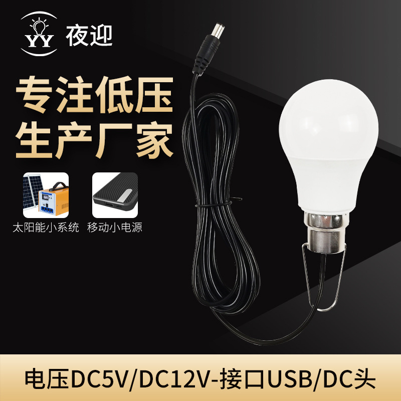 USB移动电源灯泡低压夜市摆摊电瓶灯太阳能小系统配套5V球泡灯