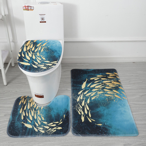 Factory Direct Sale Underwater World 3D Printed Toilet Mat Bathroom Mat Set of 3 Waterproof Bath Mat