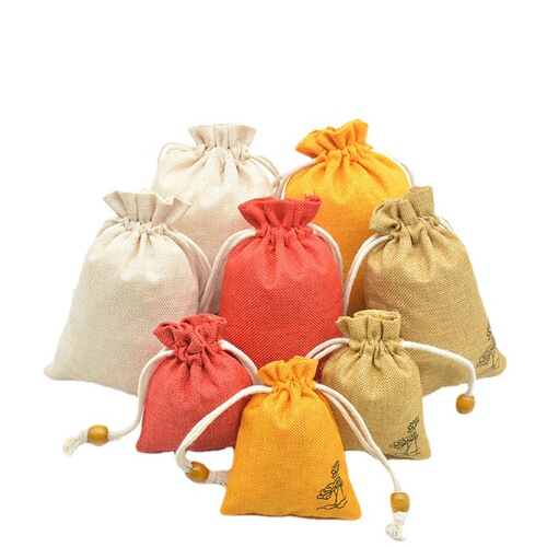 Yiwu manufacturer printed lotus imitation linen bag, Buddhist bead sachet, anti-mosquito bag, herbal powder empty bag wholesale