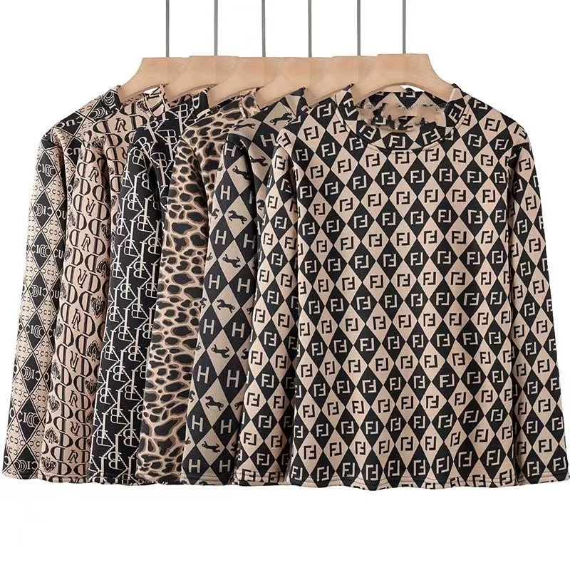 Двусторонняя бархатная нижняя рубашка, Женская Весенняя футболка больших размеров для мам среднего и пожилого возраста, приятная для кожи хлопковая футболка с длинными рукавами и круглым вырезом