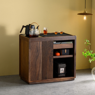 Jimu Luxury Walnut Mobile Tea Table with Integrated Kettle for Home Use, Tea Cart Side Cabinet, Tea Table, Tea Bar Machine