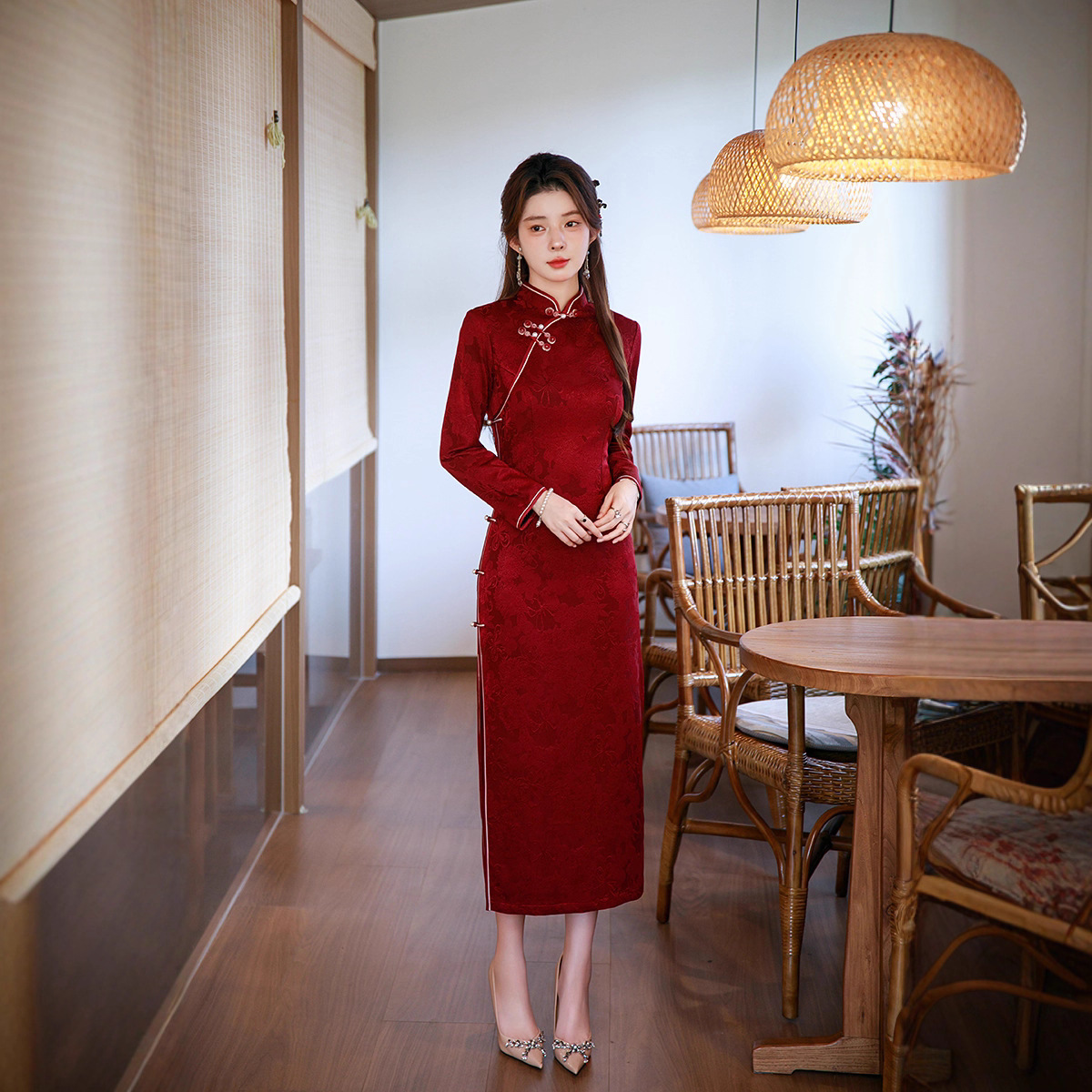 桑缘阁2025年新款旗袍秋冬款长款时尚显瘦复古高档旗袍