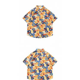 新款慵懒韩风油画长袖衬衫潮流休闲宽松薄款衬---