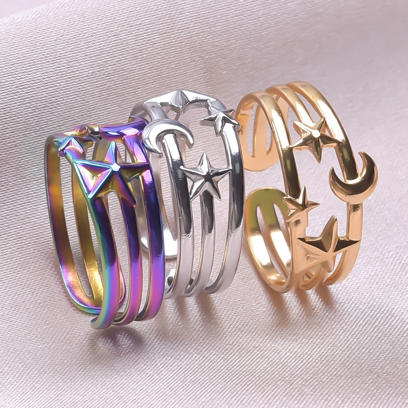 Wholesale Streetwear Star Moon Stainless Steel Open Ring display picture 1