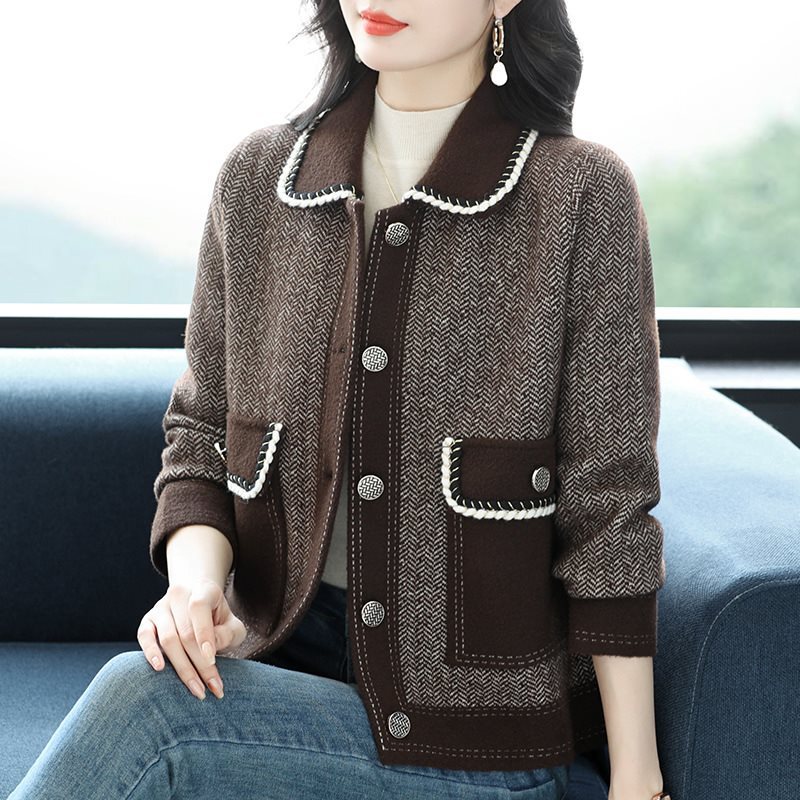 Autumn and Winter New Academy Style plus size Small Top Small Chanel Style Tweed Women's Short Coat Knitted Cardigan Thick