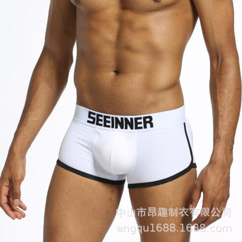 Ropa interior masculina, calzoncillos bóxer cómodos de algodón peinado con almohadillas en la cadera, color liso, cintura baja, suministro para comercio exterior, superventas transfronterizo, transpirable.