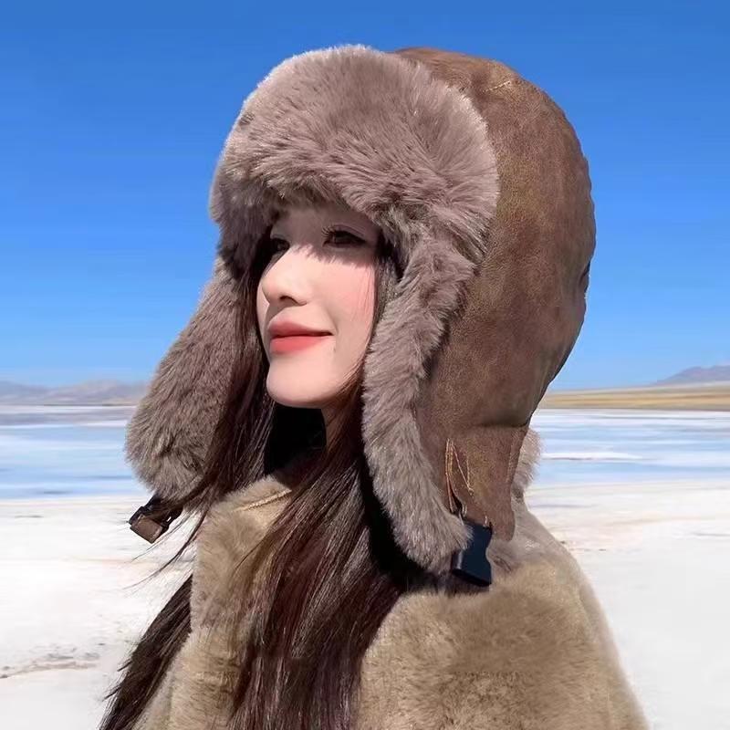 Leather Hat Lei Feng Hat Men's Winter Thickened Pilot Warm Hat Women's Northeast Windproof Cold Cycling Ear Protectors