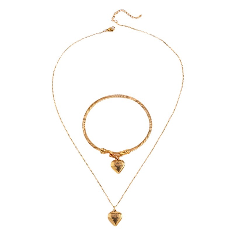Pulsera de acero de titanio para mujer, collar de moda de alta gama, conjunto de pulsera y collar con letras de amor, versátil y elegante.