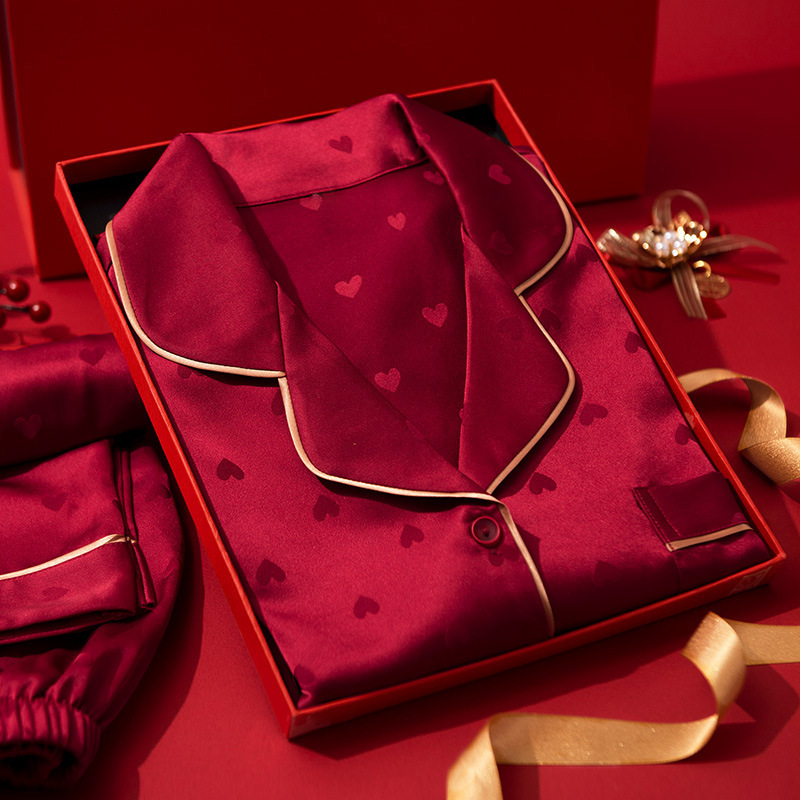 Wedding Pajamas, Newlywed Couple Set, High-End Wedding Silk Red Zodiac Year Male and Female Bride and Groom Home Clothes