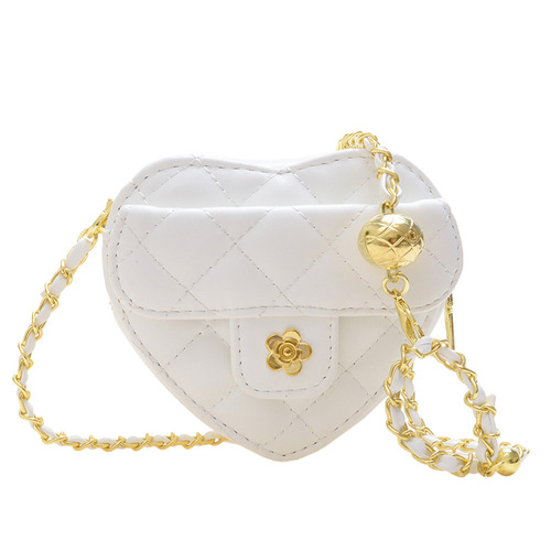 New rhombus embroidery children's bag for summer, fashionable and versatile love chain bag ins girl's shoulder crossbody bag