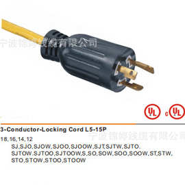厂家生产美国自锁系列AWM20856电源线3-POLE 4-WIRE L5-15P插头电